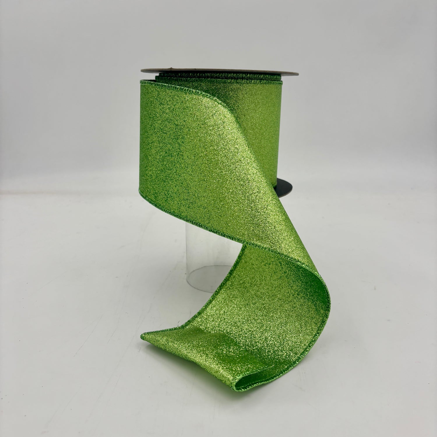4" x 10YDS Apple Green Glitter Double-Sided Non-Shedding Ribbon