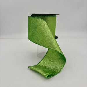 4" x 10YDS Apple Green Glitter Double-Sided Non-Shedding Ribbon