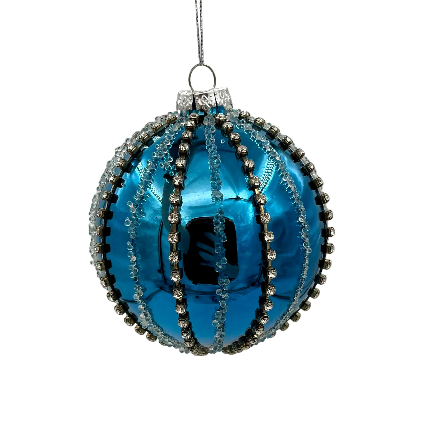 4.5" Navy with Jewel Mercury Ornament with Diamond