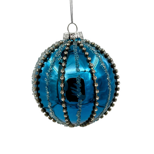4.5" Navy with Jewel Mercury Ornament with Diamond