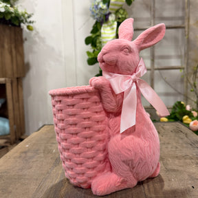 Resin Flocked Bunny w/Basket Periwinkle, Pink (Sold Individually), additional view