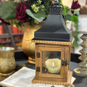 14" LED Lantern Wood Fire Flame Effect Indoor