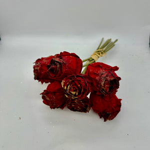 9" Dark Red Faux Dried Gilded Rose Bundle