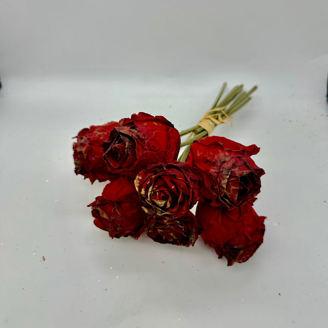 9" Dark Red Faux Dried Gilded Rose Bundle
