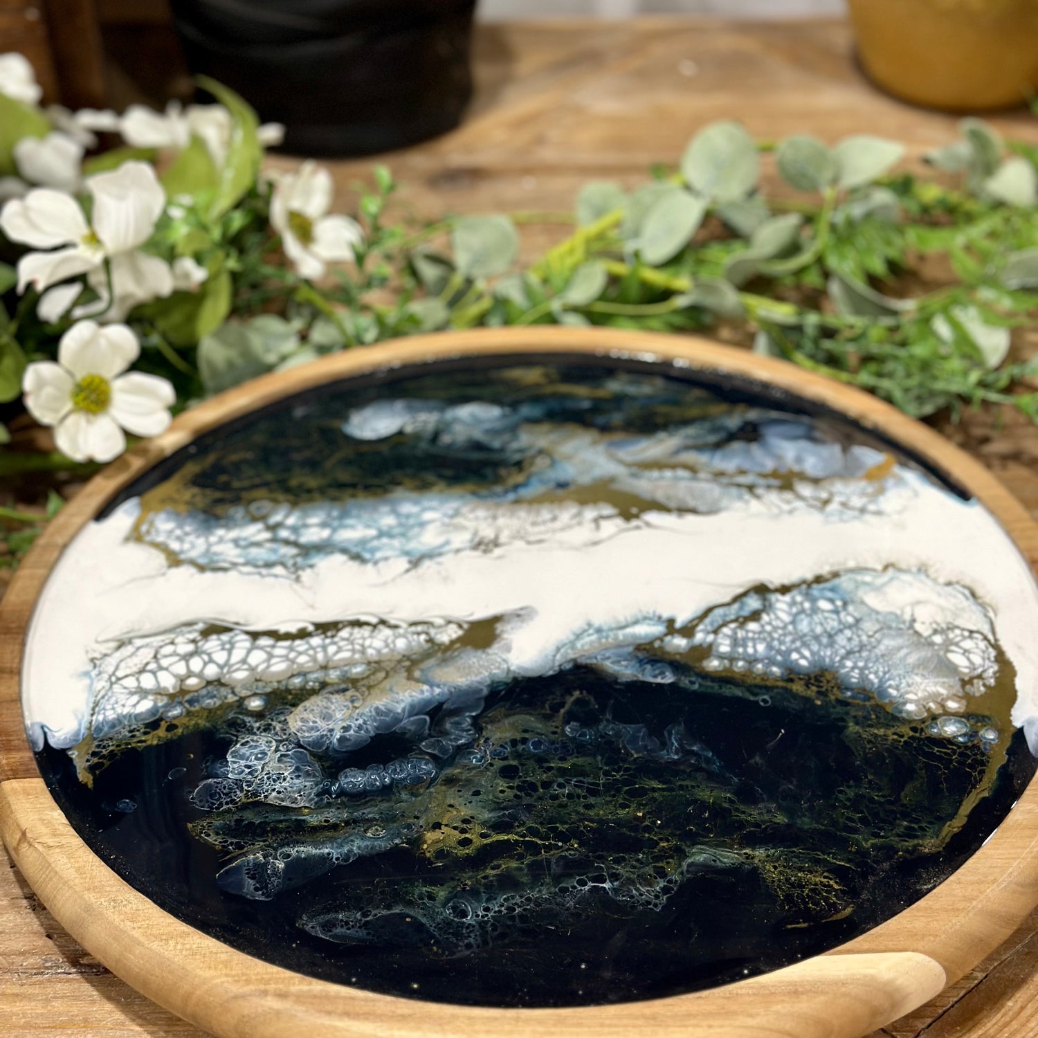 16" Acacia Resin Lazy Susan Sapphire Sky