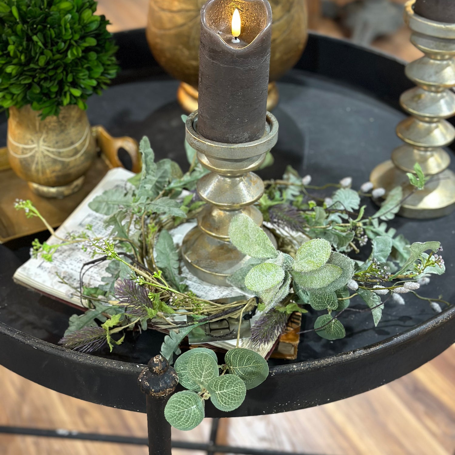 14" Lambs Ear, Willow Thistle, Small Wreath/Candle Ring