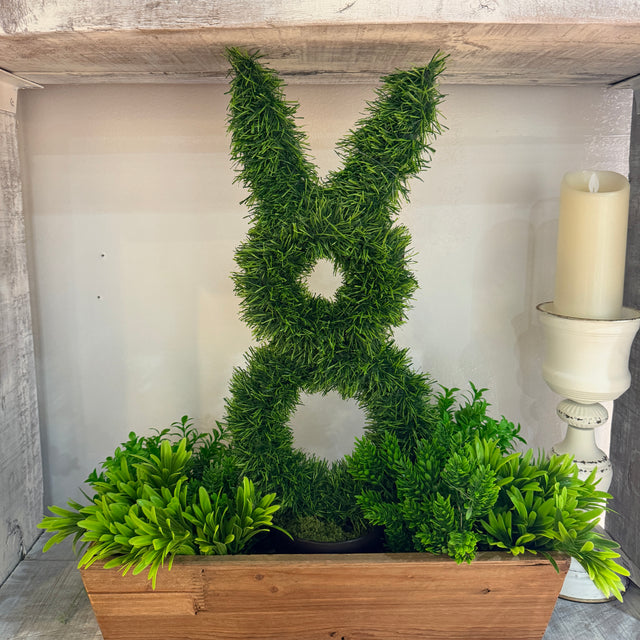 26" Bunny Topiary in Wooden Planter with Greenery