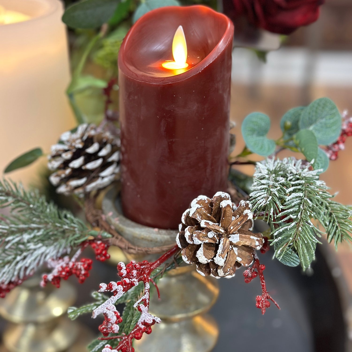 10" Pinecone and Berry Candle Ring