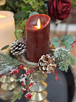 10" Pinecone and Berry Candle Ring