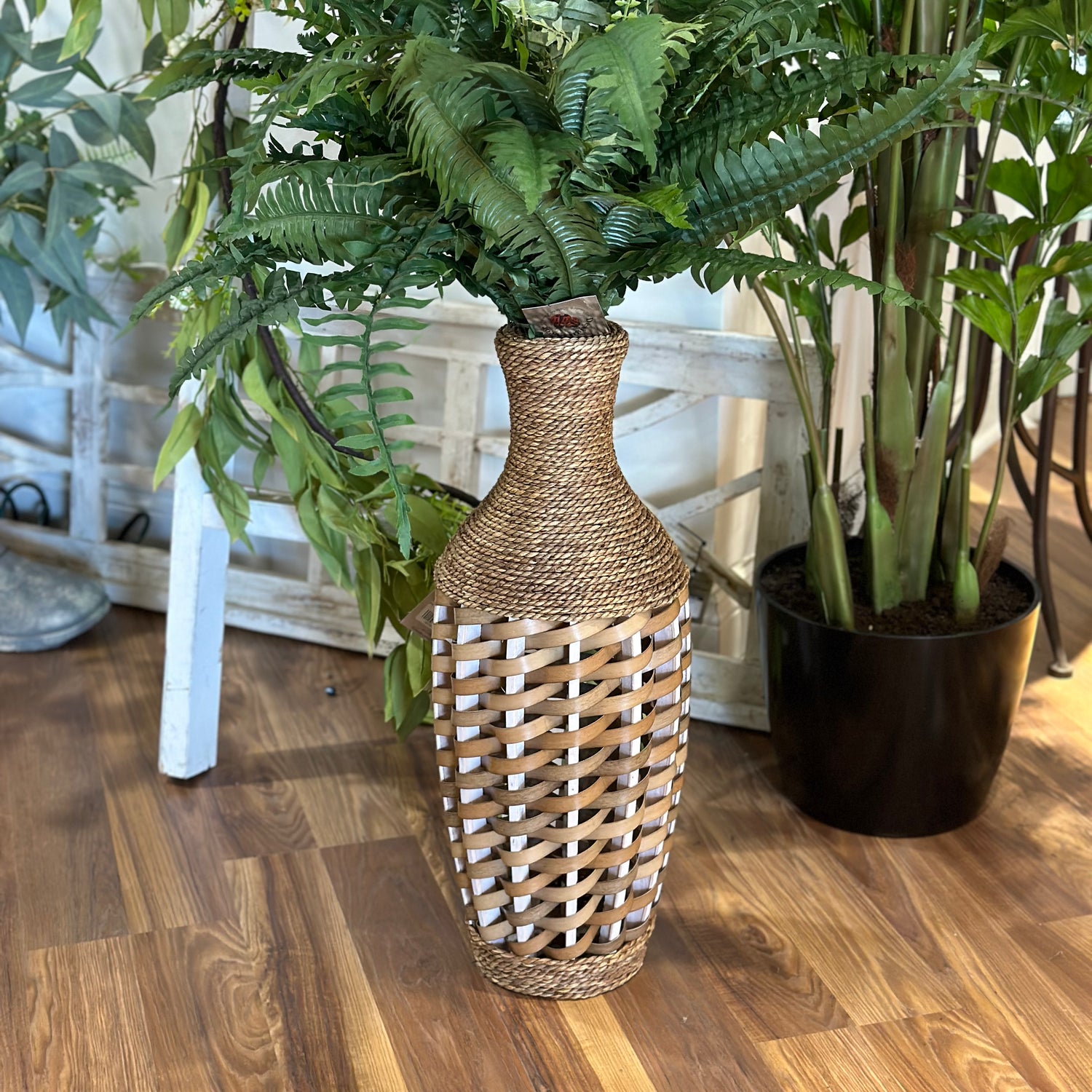 24" Woven Rattan Floor Vase