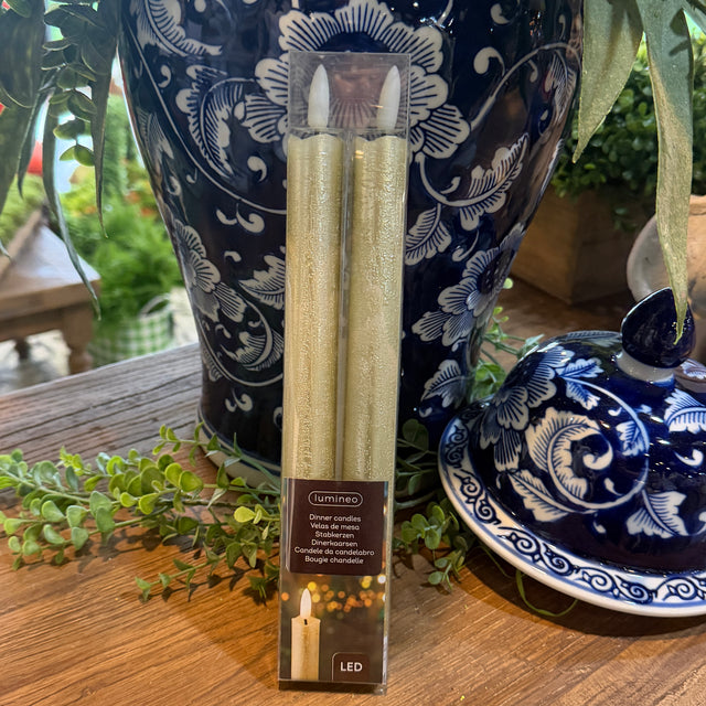 9.4" Champagne LED Tapers | Candle Wax | Wave Top