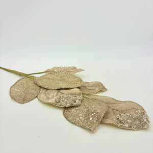 26" Champagne Velvet with Glitter Leaf Spray