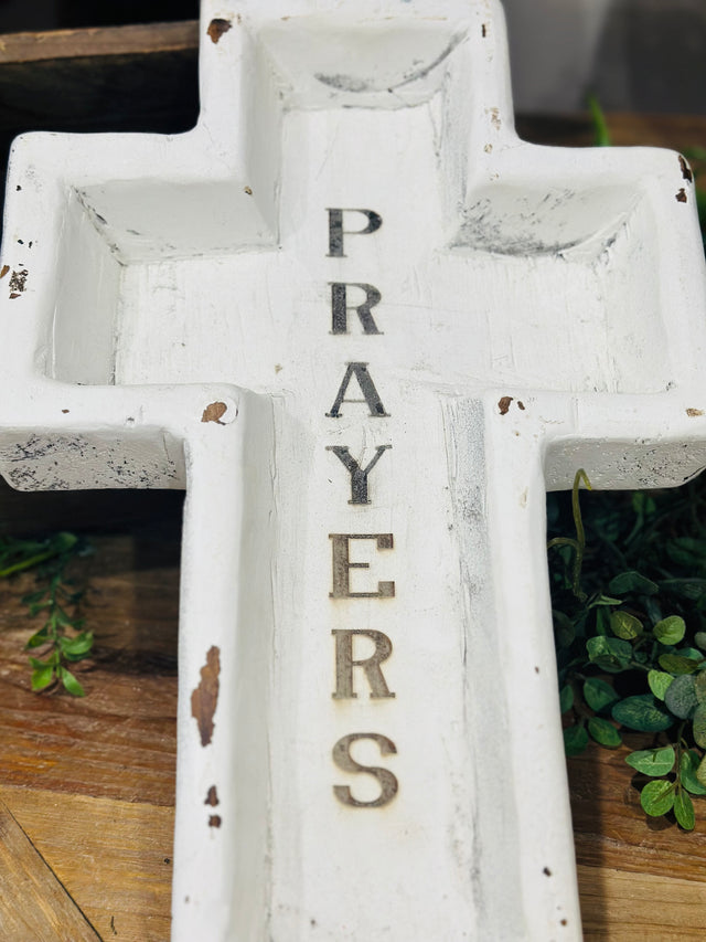 17.75" Large Wood Cross Bowl Engraved Prayers