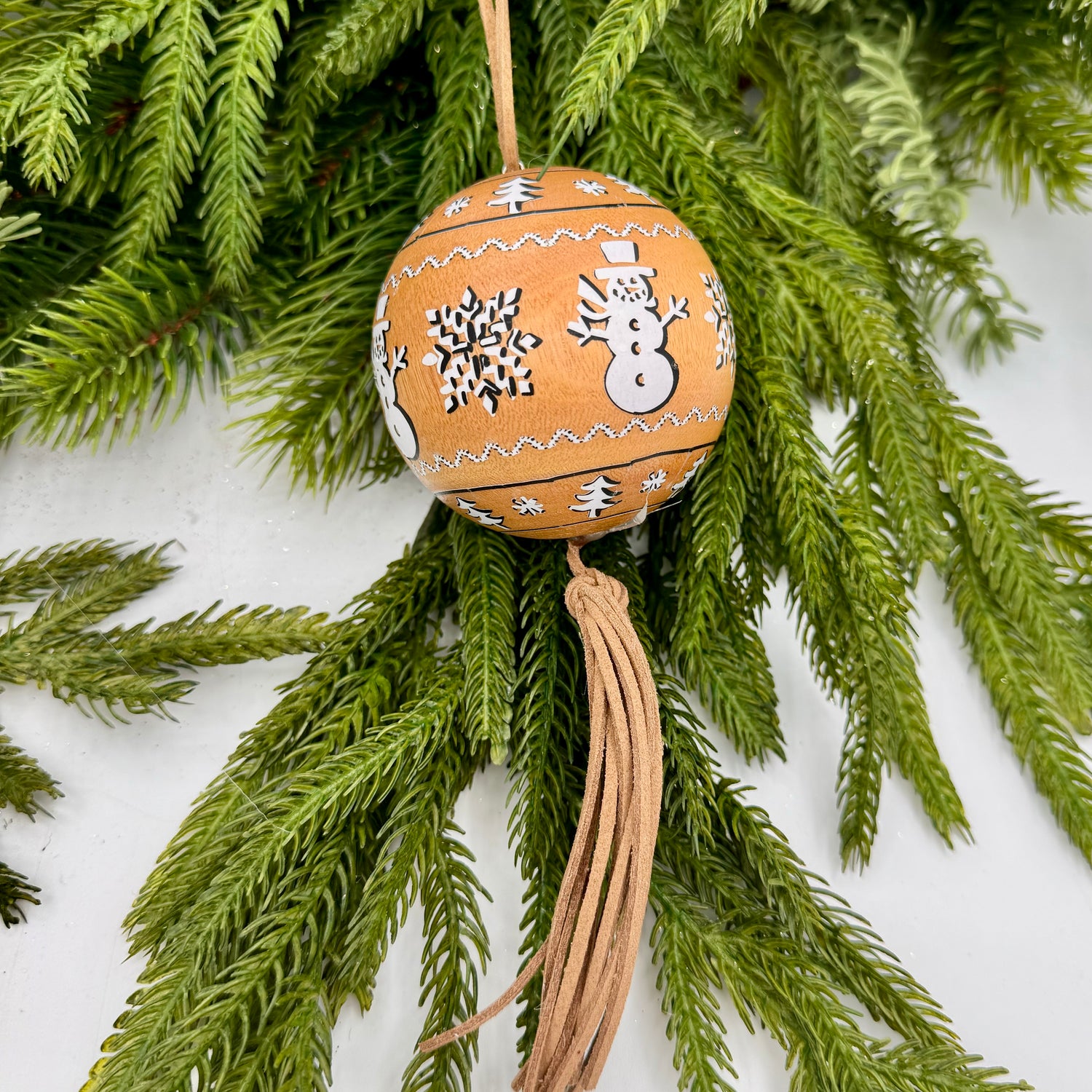 3" Wooden Ball with Tassel Ornament