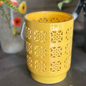 6.25" LED Pieced Star Ceramic Lantern