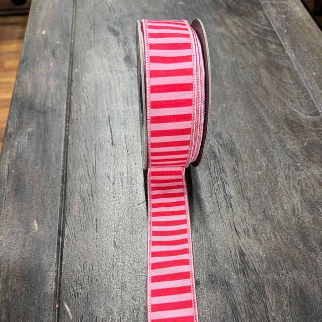 1.5"X10YDS Pink&Red Bar Striped Dupioni Deluxe Backed Wired Ribbon