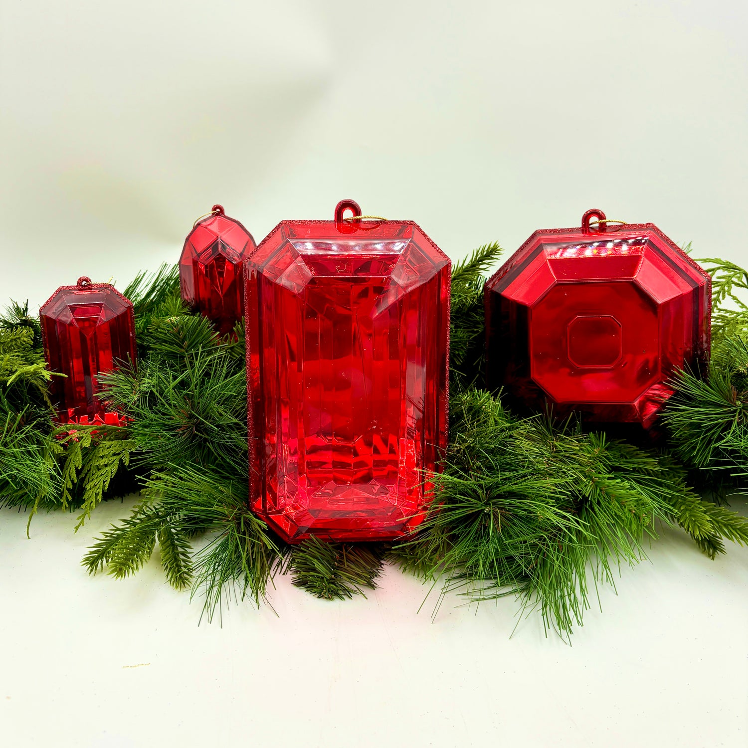9" Red Emerald Cut Precious Gem Ornament