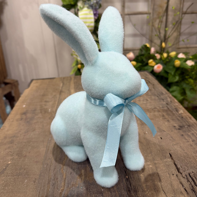 16" Pastel Blue Flocked Bunny Rabbit (Sold Individually)