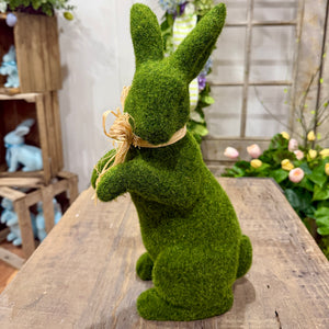 16" Moss Rabbit w/Raffia Bow | Easter Bunny Decor (Sold Individually)