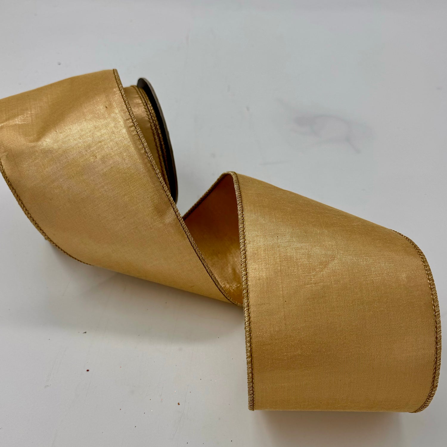 4" Antique Gold Faux Metallic Dupioni Ribbon