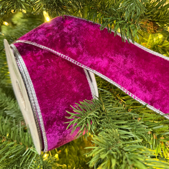 2.5"x10YDS Fuchsia Crown Velvet Metallic Back Ribbon