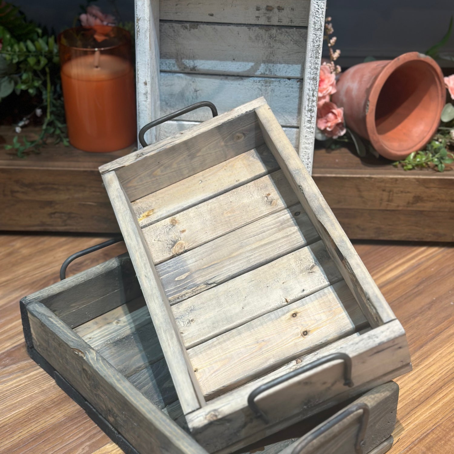 14.75" Small Distressed Wood Tray