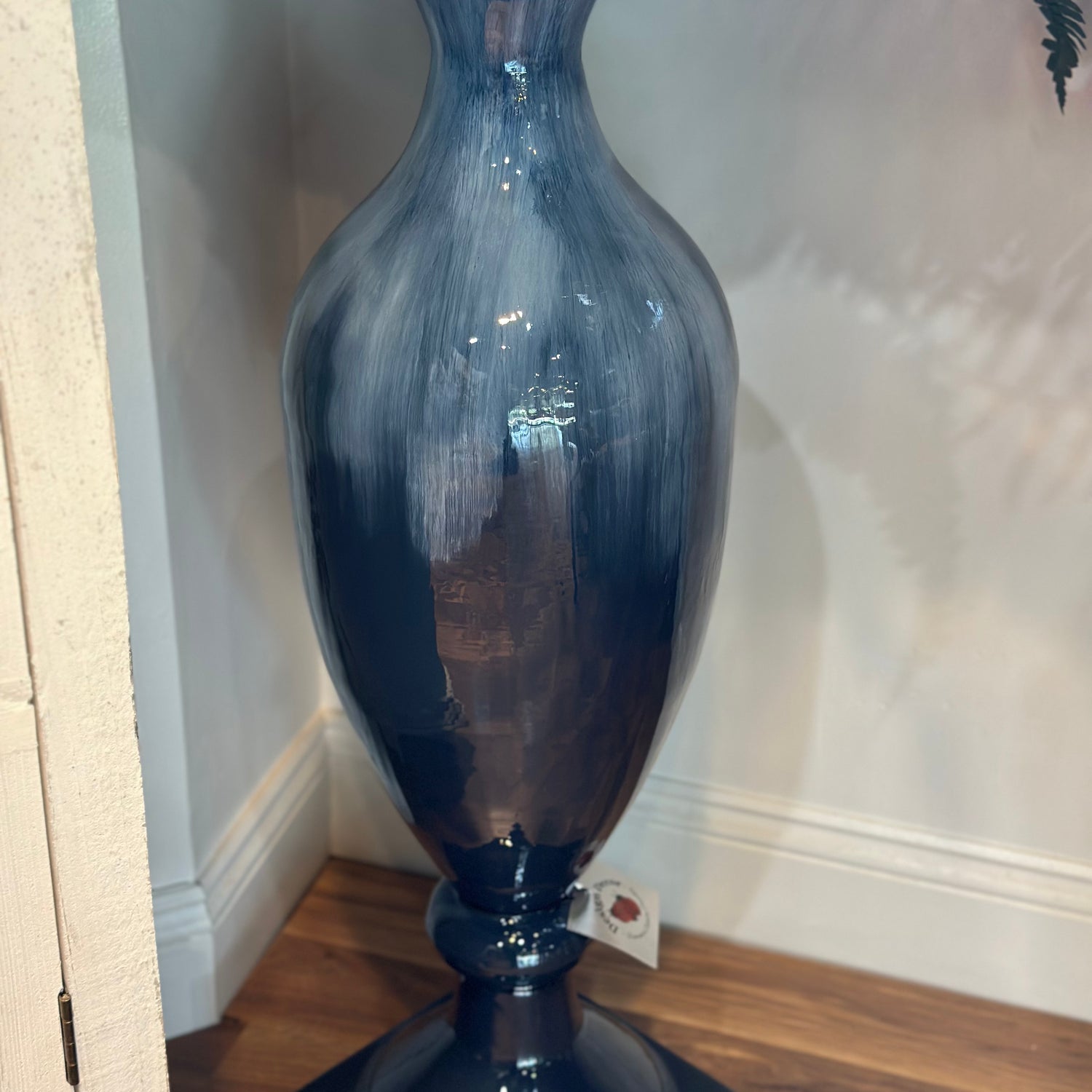 34" Blue & White Mixed Hand-Painted Vase