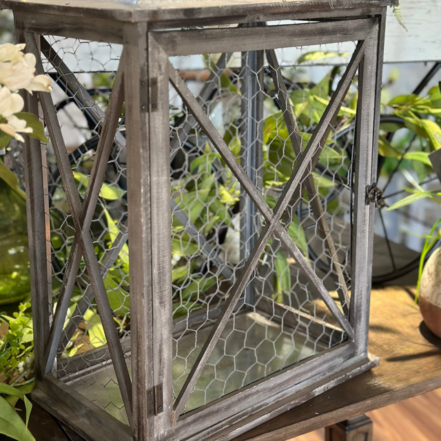 27” Nesting Wood And Metal Lantern- Large