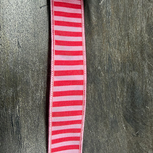 1.5"X10YDS Pink&Red Bar Striped Dupioni Deluxe Backed Wired Ribbon