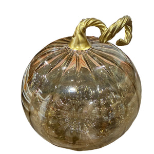 4" Iridescent Cinnamon Blown Glass Tabletop Pumpkin