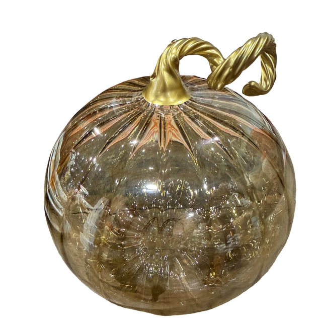 4" Iridescent Cinnamon Blown Glass Tabletop Pumpkin