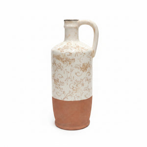 13.5" Cream Ceramic Vase/Jug with Tan Floral Pattern