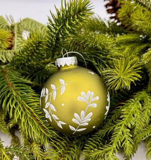 3" Glass Leaf Design Ball - Green Set of 6