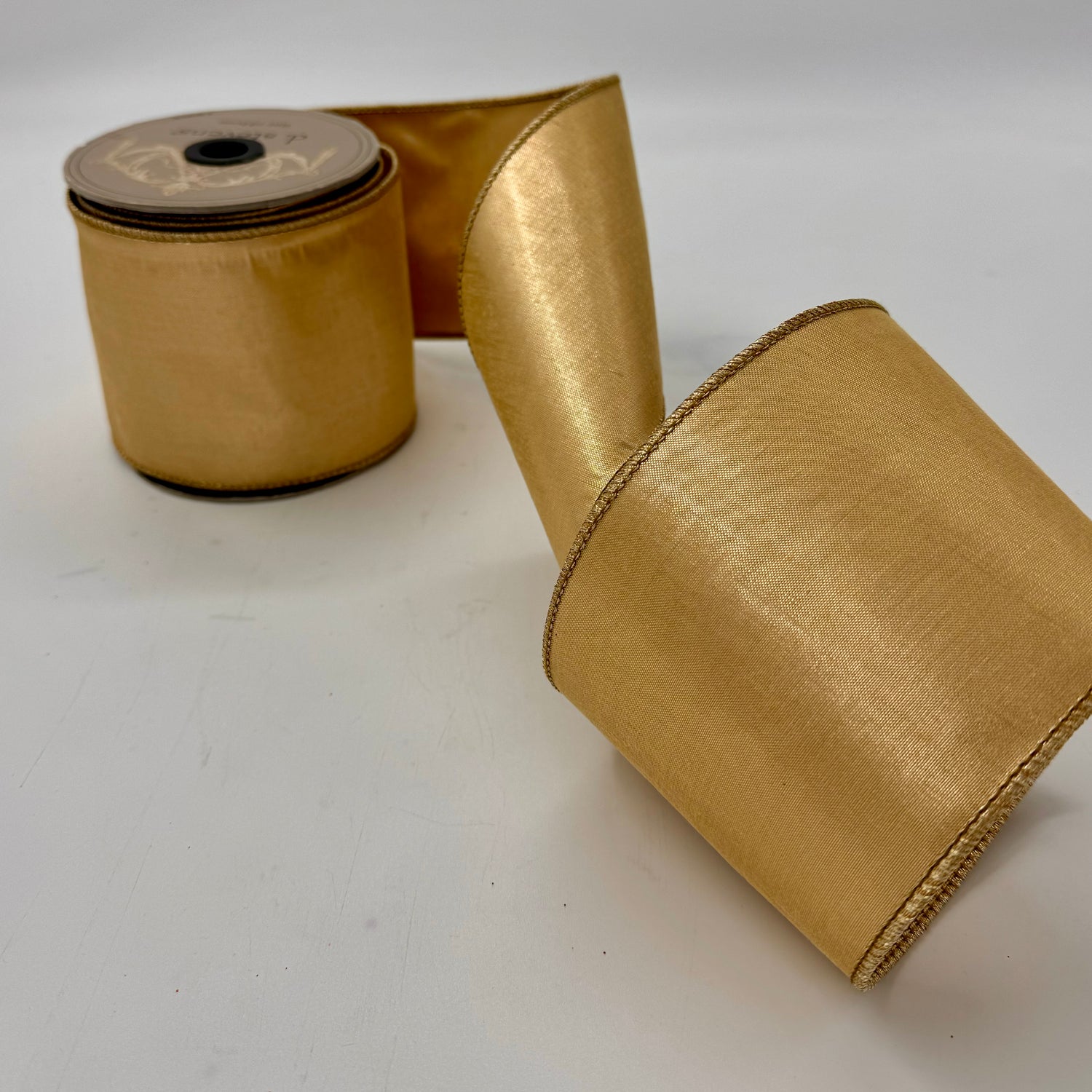 4" Antique Gold Faux Metallic Dupioni Ribbon