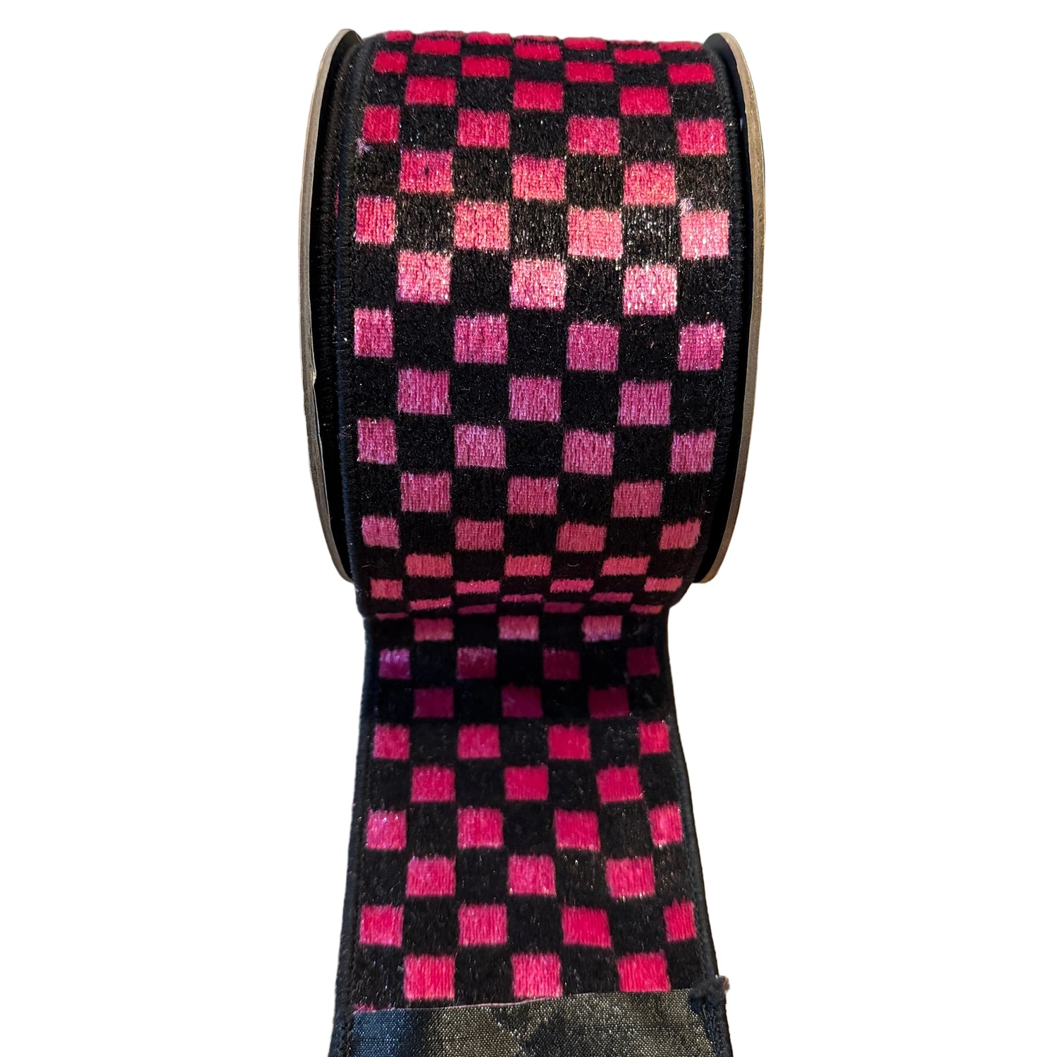 4 inchx10 yards Ice Velvet Check Ribbon, Pink & Black