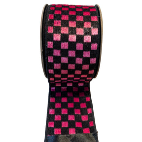 4 inchx10 yards Ice Velvet Check Ribbon, Pink & Black