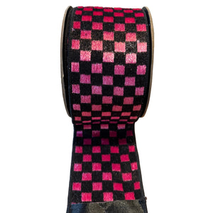 4 inchx10 yards Ice Velvet Check Ribbon, Pink & Black