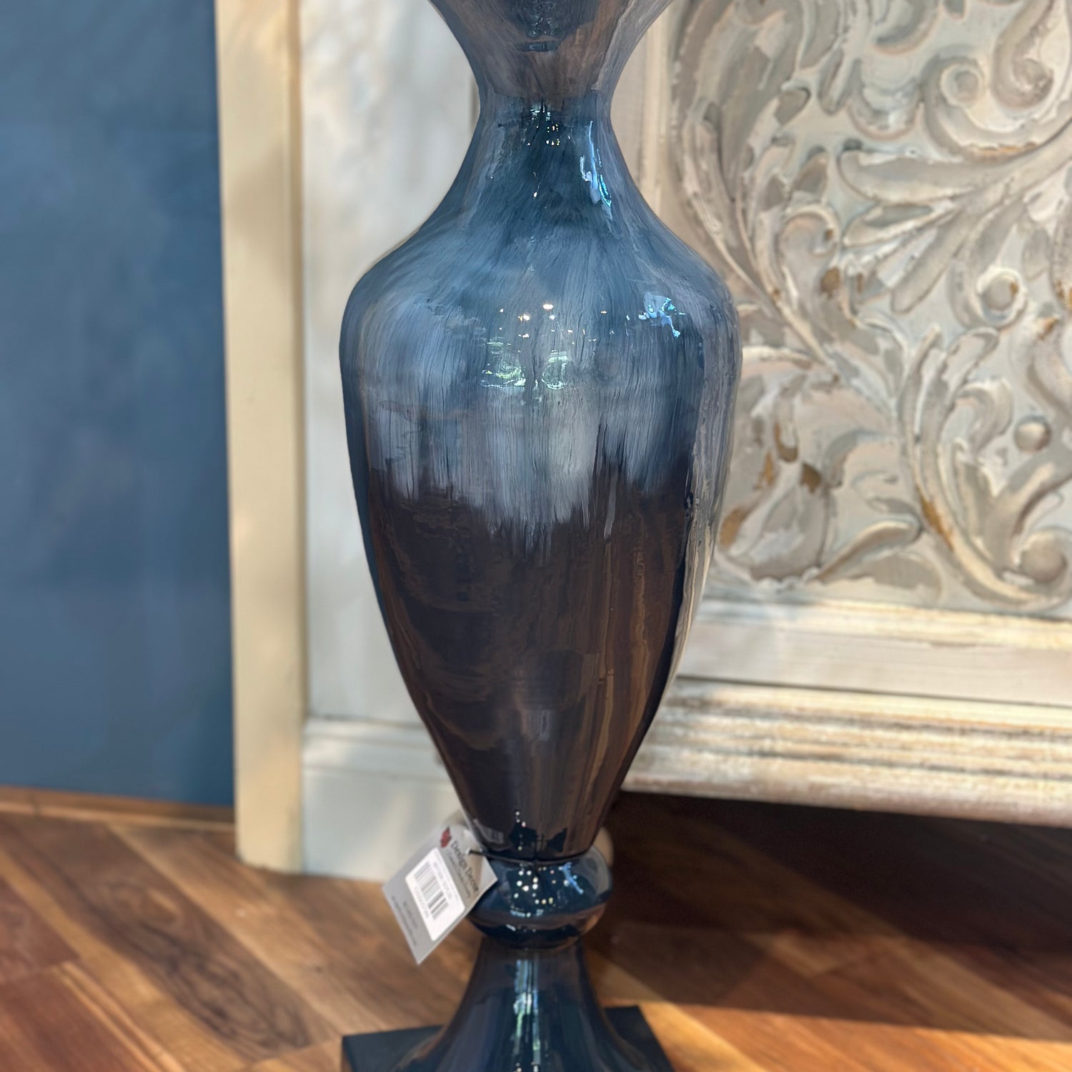 27" Blue & White Mixed Hand-Painted Vase
