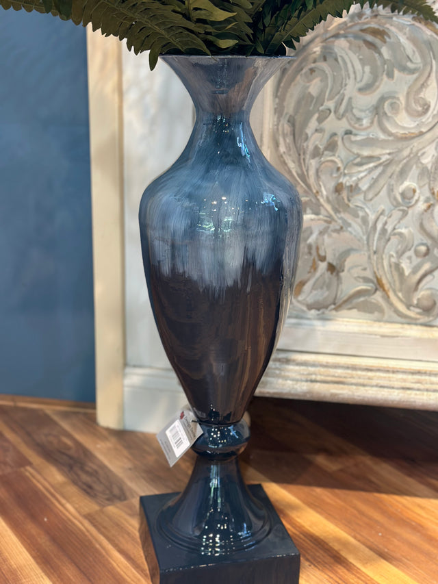 27" Blue & White Mixed Hand-Painted Vase