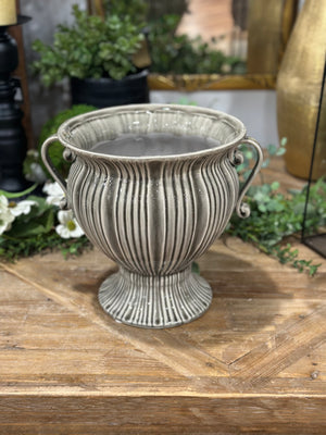 9.5” Gray Ceramic Art Deco Style Urn
