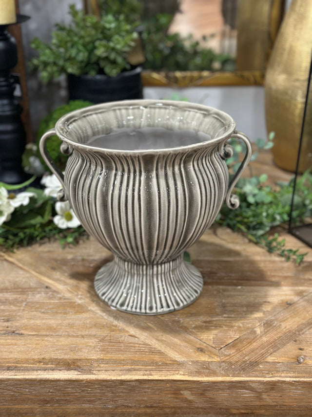9.5” Gray Ceramic Art Deco Style Urn