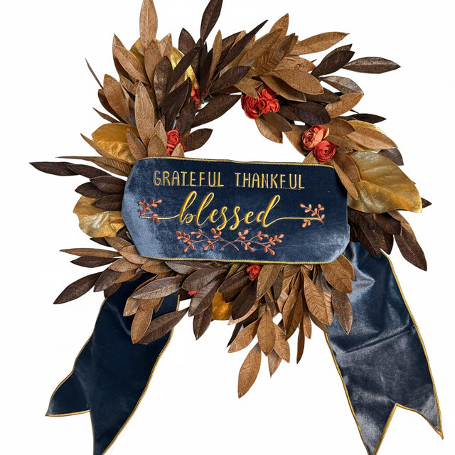 6" x 56" Velvet Embroidered "Grateful Thankful Blessed" Banner