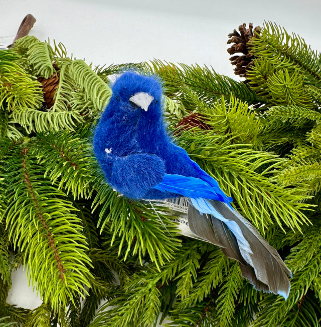 5" Faux Fur and Feather Bird Clip Ornament