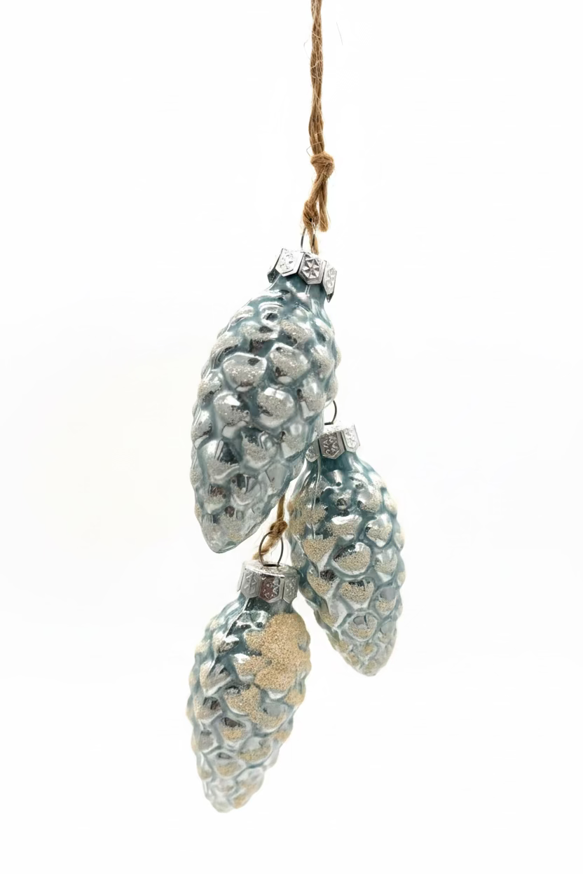 1" Glass Pinecone Frosted Glitter Ornament