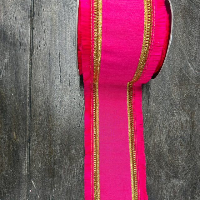 4"X5YDS Fringe Gilded Trimming Dupioni Deluxe Fused Backed Wired Edge Ribbon