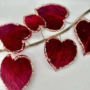 28" Burgundy/Gold Glitter Edge-Velvet Aspen Leaf Spray