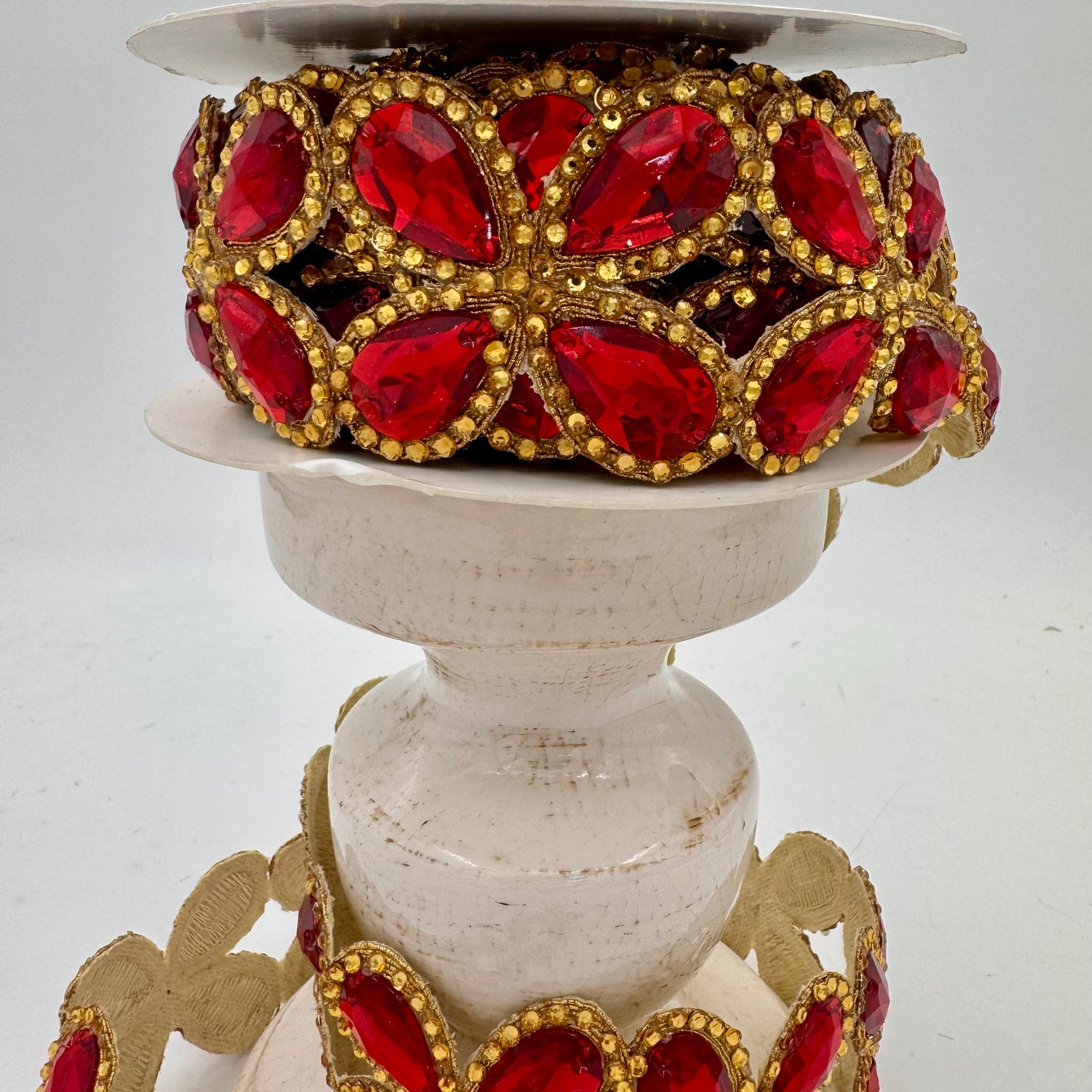 2.5"x 5YDS Red/Gold Jewel Floret Trim Ribbon