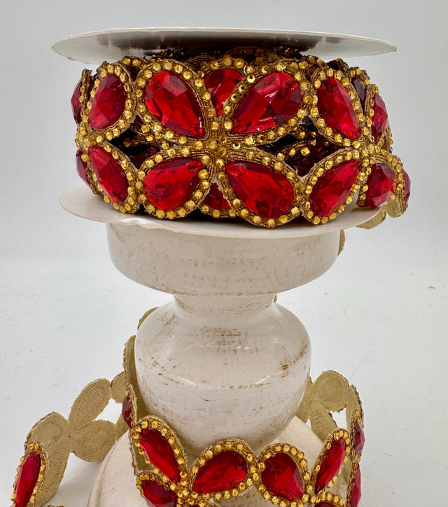 2.5"x 5YDS Red/Gold Jewel Floret Trim Ribbon