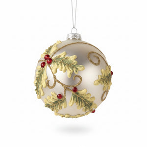 4" Silver Glass Bauble | Holly | Glitter | Jewels