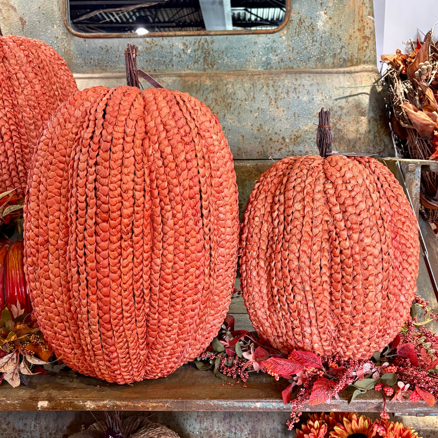 19.5" or 27.5" Orange Basket Weave Pumpkin